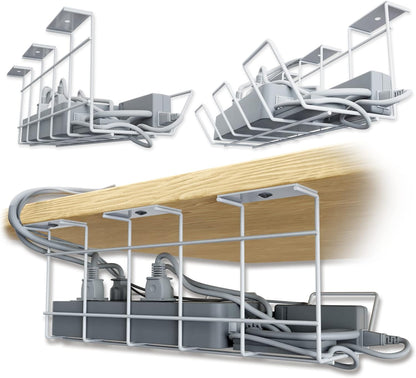 Compact Under Desk Cable Management Tray - Cable Organizer for Wire Management, Desk Wire Organizer, Cable Tray - Black Set of 2x12