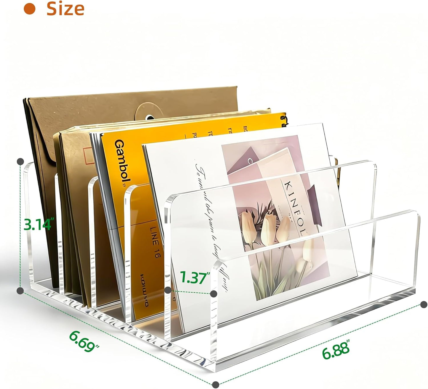 Clear Acrylic Desk Organizer – 3 Compartment Mail Holder & Letter Sorter for Office, Bills, Documents, Notebooks, Letter Tray – Modern Vertical File Rack for Home, Desk File Holder