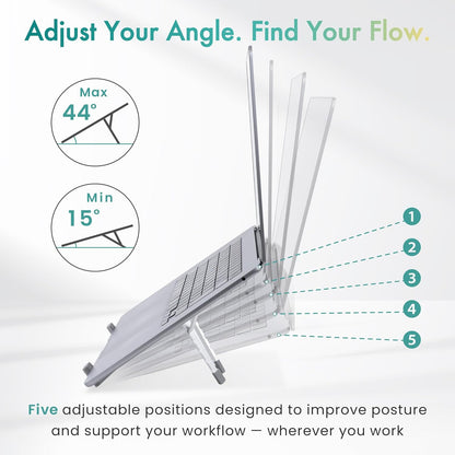 BELLEMOND Foldable Portable Laptop Stand | Ultralight Travel Riser | X-Frame Adjustable Aluminum | Fits MacBook, Dell, HP, Lenovo 10-17.3" | Carry Pouch | Space Silver