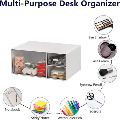 Desk Organizer with Drawers Stackable Storage Drawers, Plastic Compact Desk Storage Box Great for Office School Home Small Space- 1drawers (White)