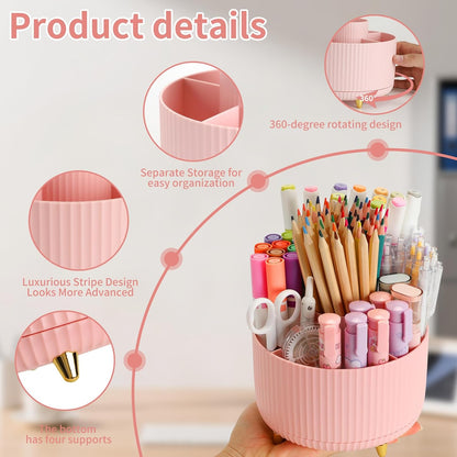 Camelmother Pen Holder For Desk With 5 Slots 360°Rotating Pencil Holder Makeup Organiezr Teacher Supplies Office decor (purple)