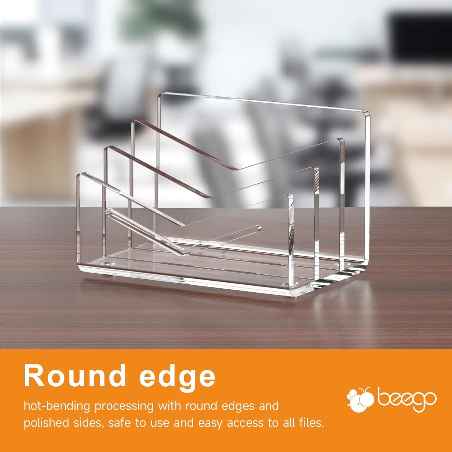 Beego Envelope and Mail Organizer Countertop - Clear Acrylic Desk Organizer Letter Holder Desktop File Sorter Bill Document Folder Rack for Office, Home, School Desk Organization