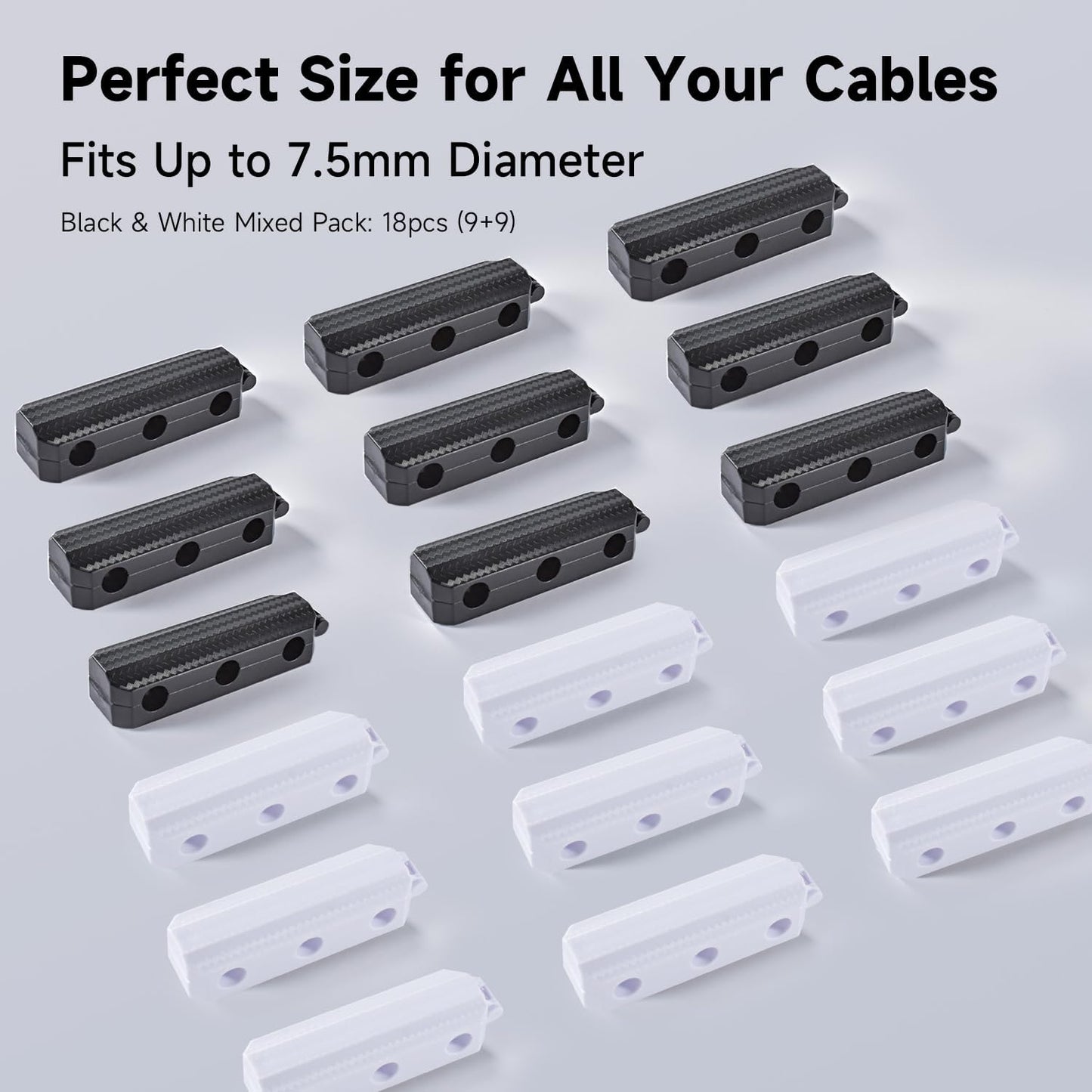 18p Magnetic Cable Clips Cord Organizer – Nonazippy 3-Slot Wire Holder for Desk, Strong Adhesive Cable Management for Home Office, Car, Nightstand – Black & White Mixed