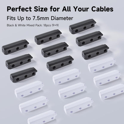 18p Magnetic Cable Clips Cord Organizer – Nonazippy 3-Slot Wire Holder for Desk, Strong Adhesive Cable Management for Home Office, Car, Nightstand – Black & White Mixed