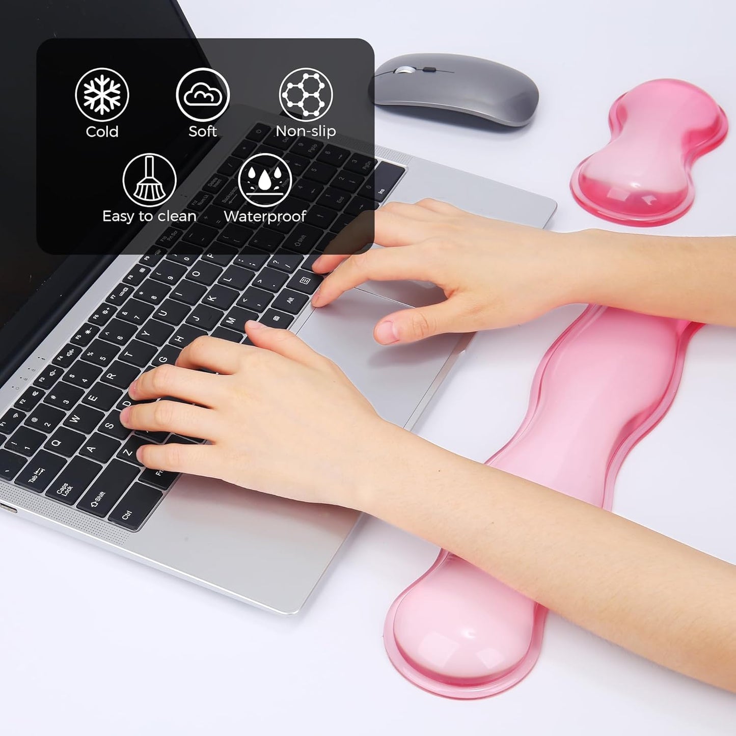 Gel Wrist Rest for Keyboard and Mouse, Wrist Rest for Keyboard, Mouse Wrist Support, Pain Relief, Cool Touch, Non-Skid, Keyboard and Mouse Wrist pad Set