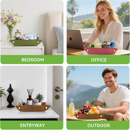 Foldable Valet Tray Set of 3 - Red, Green, Brown - Organizer for Desktop, Nightstand, Office, Travel & Holiday Gifts for Men, Women
