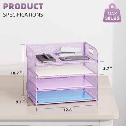 Marbrasse 4 Tier Paper Organizer Letter Tray - Mesh Desk File Organizer with Handle, Paper Sorter Organizer for Letter/A4 Office File Folder Holder (Black, 12.6" x 9.1" x 10.7")