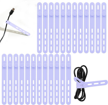Donruby 24Pcs Silicone Cable Ties - Reusable & Washable with Locking Buckles, Adjustable Fastening Cable Management Straps, Multi-Purpose High Elasticity Cord Organizer (Purple)