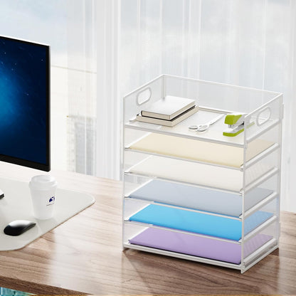 Marbrasse 6 Tier Paper Organizer Letter Tray - Mesh Desk File Organizer with Handle, Paper Sorter Organizer for Letter/A4 Office File Folder Holder - Black