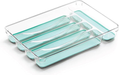 BINO 5-Slot Silverware Organizer for Drawer | Plastic Utensil Kitchen Drawers Tray Organization w/Grip Lining (Light Grey)