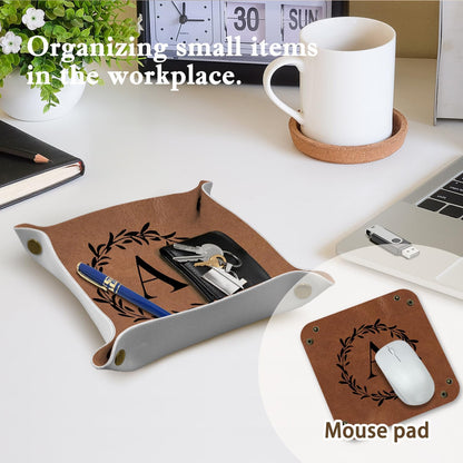 Gifts for Boyfriend Initial Valet Tray,Personalized Gifts for Dad Husband Boyfriend Grandpa,Nightstand Desk Accessories PU Leather Tray Organizer for Birthday Ideas (M)