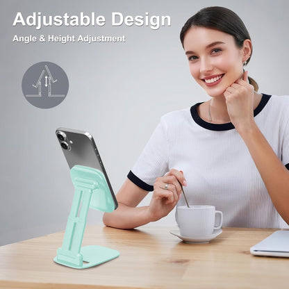 DEERLAMN Cell Phone Stand for Desk, Height Adjustable Cell Phone Holder Portable Desktop Stand, Travel Home Office Desk Accessories Compatible with iPhone 16/15/14/13/12/11 All Smartphone - Pink