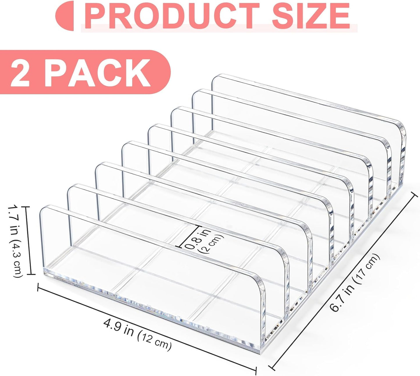 Vowcarol 2 Packs Acrylic Mail Organizer 7 Slots Cash Tray for Desk - 7 Slots File Organizer Clear Desktop Bill Divider Holder, Envelope Holder, Transparent Countertop Mail Holder