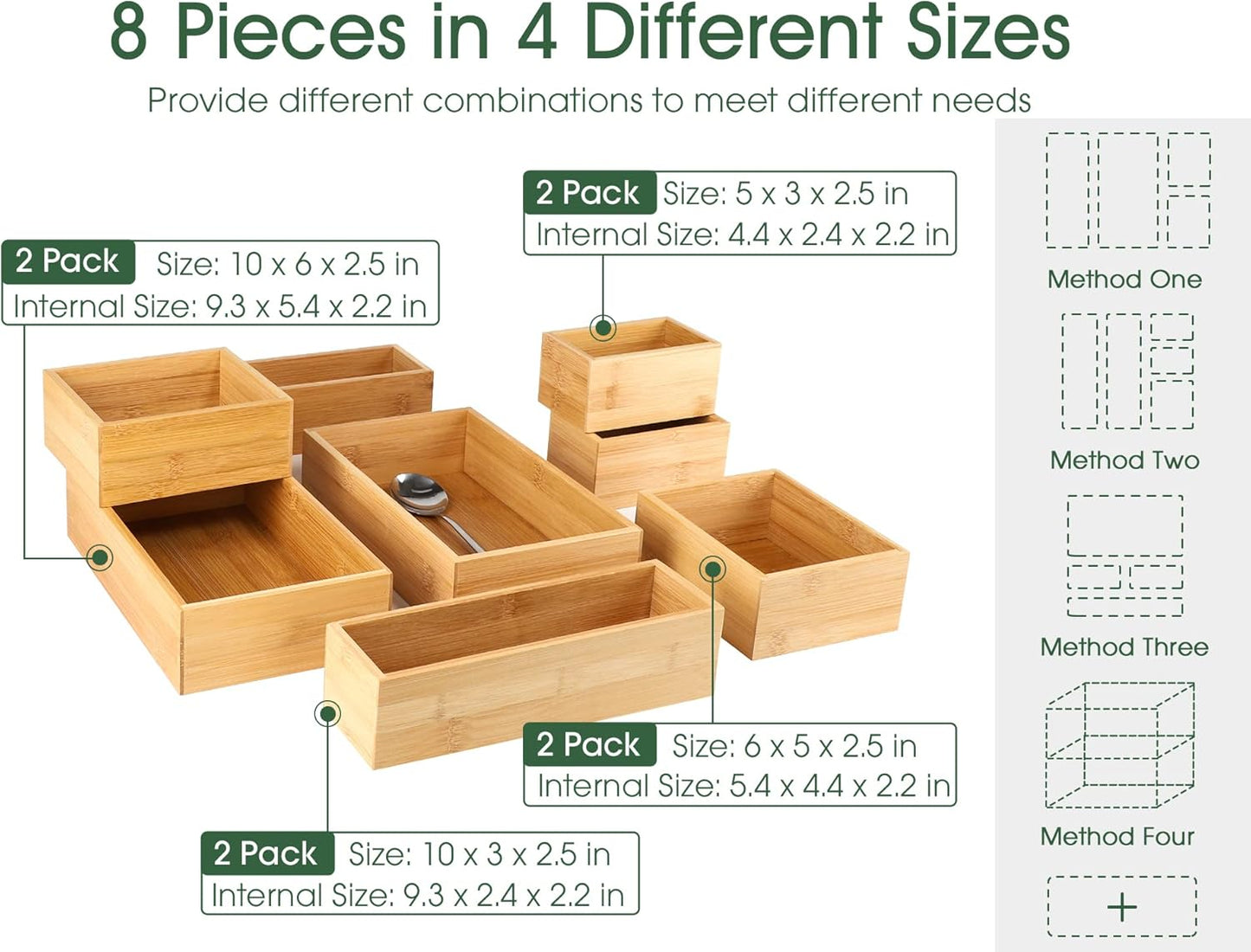 Kootek 6 Pcs Bamboo Drawer Organizer Utensil Tray Kitchen Storage Box 3-Size Versatile Dividers Cutlery Holders Bins Containers for Flatware Kitchen Utensils