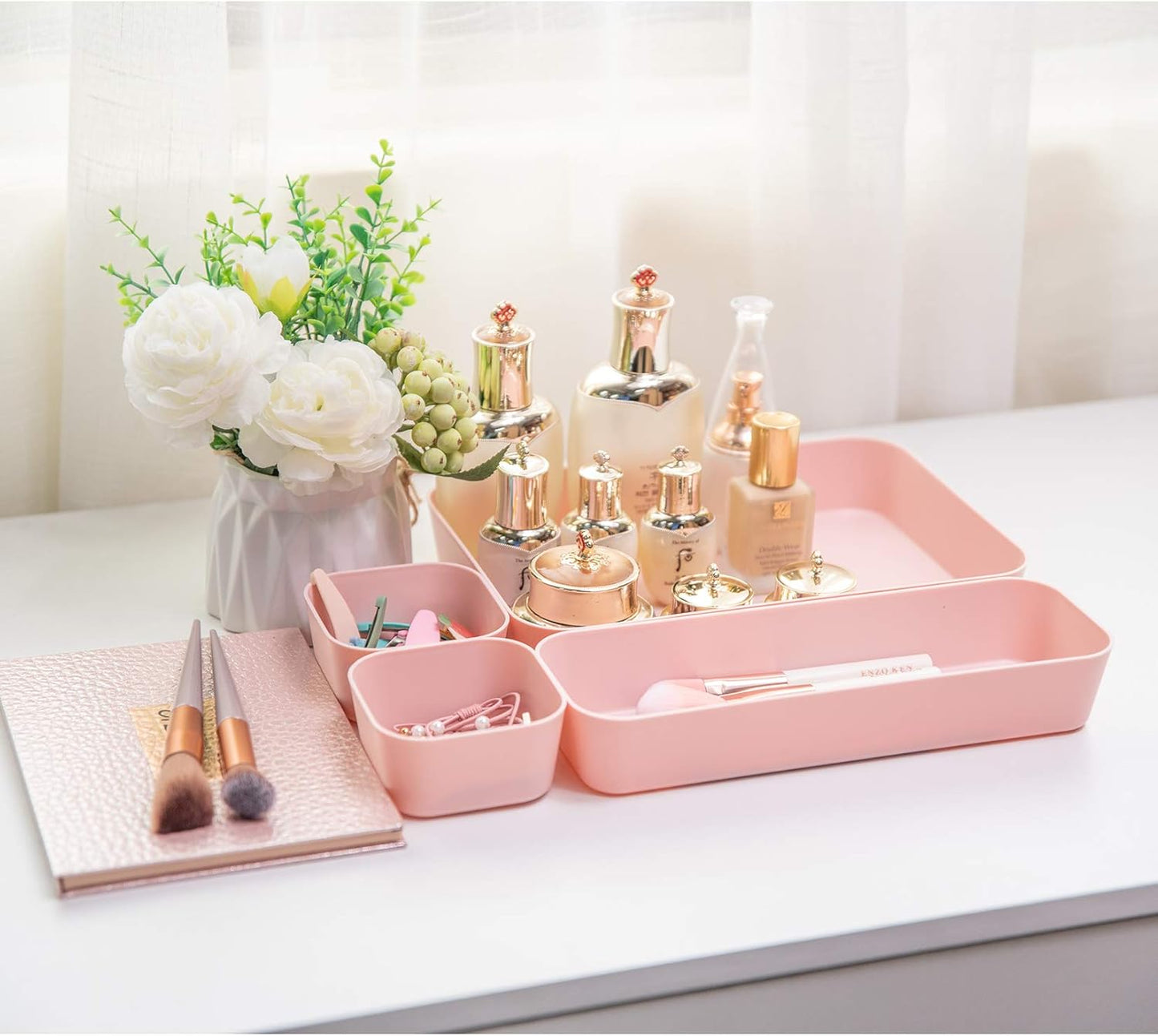Backerysupply (9 Piece Set) Large Size Plastic Desk Drawer Organizers For Makeup Bathroom Office Kitchen Three Colors