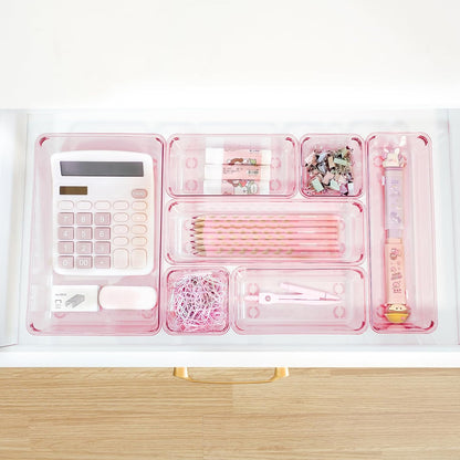 Clear Acrylic Drawer Organizers Set Storage for Makeup, Office Desk Small Vanity Trays for Drawer Bathroom Plastic Make up Organizers 25 Pcs