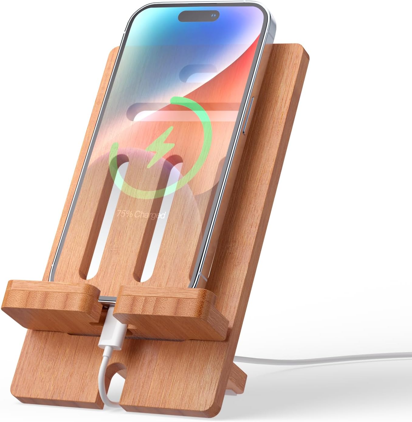 Pezin & Hulin Cell Phone Tablet Stand, Bamboo Wooden Smart Phone Desktop Charging Dock Holder Compatible with Pad, 8 Plus X XS Max XR, All Android Cellphone, Tablet - 1 Pack