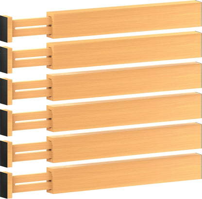 6-Pack Drawer Dividers - 2.6 Inches High, Adjustable 16 to 22 Inches Bamboo Drawer Organizer, Large Expandable Separator for Clothes, Dresser, Bedroom, Bathroom, Baby, Office, Kitchen Utensils, Black