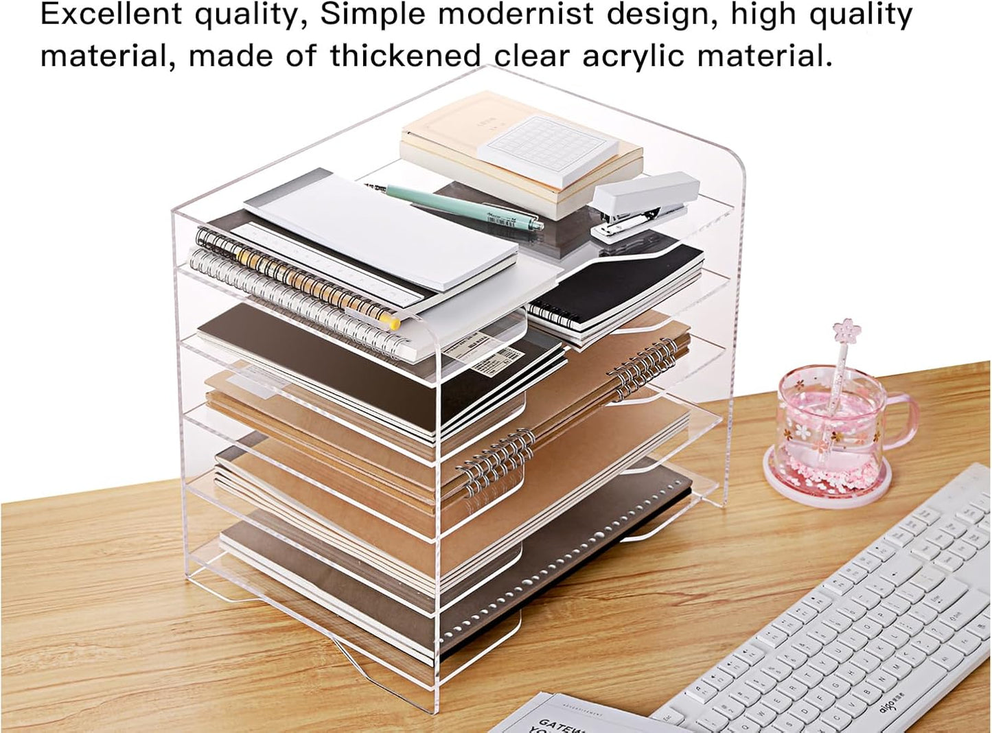 HeZone Paper Organizer Letter Tray, Clear Acrylic Paper Tray, School Teacher Office Supplies Organization, Stackable Desk File Organizer, Classroom Decor and Accessories-2 Pack…