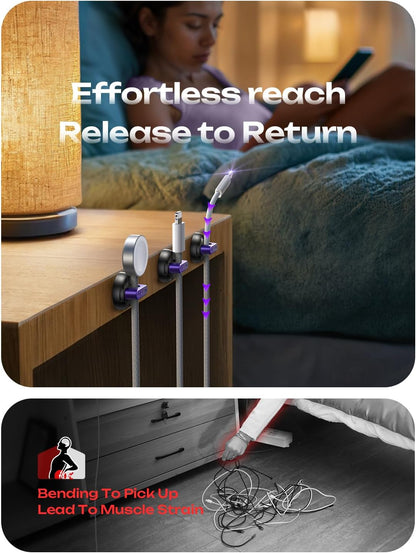 LISEN Magnetic Charging Cord Holder 8-Pack Charging Cord Organizer [1S Click-in], Easy Open Cable Holder with Strong Adhesive, Cable Management Clips Neatly for Nightstand, Desk, Home, Office, Car