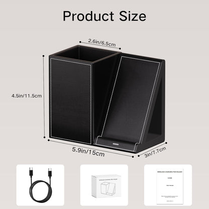 Multi-Functional Pencil Holder for Desk, Desk Organizers and Accessories with 4 Compartments for Office Art Supplies,Desk Phone Stand Charger for Desktop/Counter,Wihte Office Storage for Pens, Keys