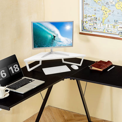 TEAMIX 26 inch Triangle Monitor Stand Riser, Desktop Corner Shelf with Metal Leg Wood Computer Stand with Storage Laptop Riser Office Organization