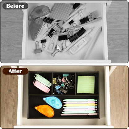 2-Piece Faux Leather Valet Tray Set, Drawer Storage Organizer Divider for Desk, Nightstand, Jewelry, Keys, Wallet, Sunglasses, Phone, Watch - Black