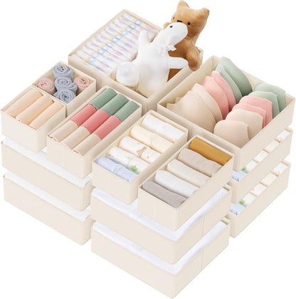 Criusia Drawer Organizer Clothes, 10 Pack Dresser Organizer for Baby Clothes, Underwear, Sock- Foldable Closet Organization and Storage Dividers Bins for Nursery, Bedroom (Beige)