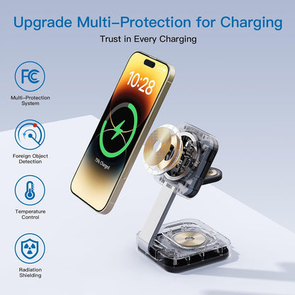 RYND 2026 Traveling Wireless Mag-Safe Fast Charging Station,Magnetic 3 in 1 Charger with iPhone 17 16 15 14 13 12 Pro Max Plus,Apple Watch Series & Air pods 4 3 2 Pro-Gifts for Wife & Husband(White)