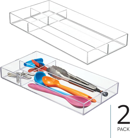iDesign Clarity Plastic Divided Drawer Organizer, Storage Container for Vanity, Bathroom, Kitchen Drawers, 8" x 16" x 2", Clear,40850
