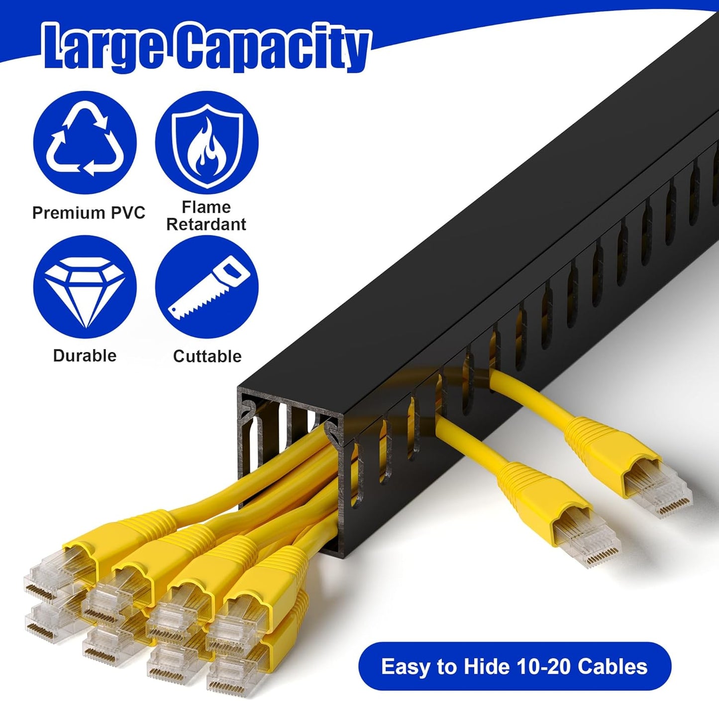 ZhiYo 2 x 2in Professional Server Rack Cable Management Raceway, 99in (6X L16.5in) Cable Raceway Kit, Electrically Safe PVC Open Slot Wire Raceway for Under Desk/Computer/Network Cords, Black