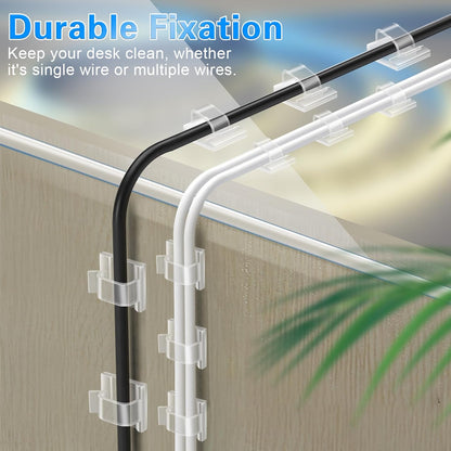 60 PCS XHF 5/8” Adhesive Cable Wire Clips Clear, Outdoor Christmas Light Clips, Cable Staples Cable Management Wire Organizer Cord Holder for Under Desk, Car, Wall, TV PC Ethernet Cable