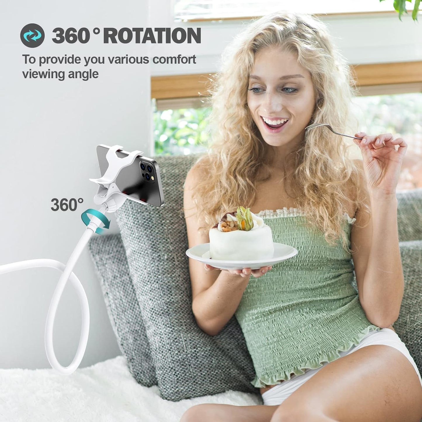 Gooseneck Phone Holder for Bed, Flexible Lazy Arm Cell Phone Holder 360 Adjustable Clamp Bracket Mount Desk for iPhone 14 Pro Max Plus 13 12 Pro Max Mini 11 Pro Xs XR X 8 Samsung S22 S21 Phones