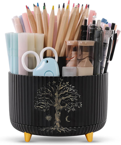 SKYDUE 360 Rotating Purple Pen & Art Supply Organizer - 5 Slot Desk Organizer for Office, School, Home
