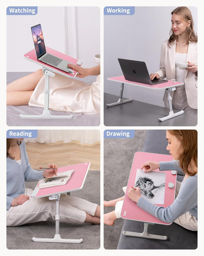 SAIJI Height & Angle Adjustable Laptop Stand for Bed, Lap Desk Bed Tray Table, Light Weight Foldable Portable Laptop Table for Couch Sofa Chair Floor Desk for Adults, Kids (52*30cm Black)