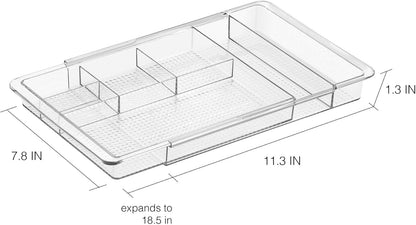 iDesign Expandable Makeup Drawer Organizer, Shallow Tray for Bathroom or Vanity Storage - Clear