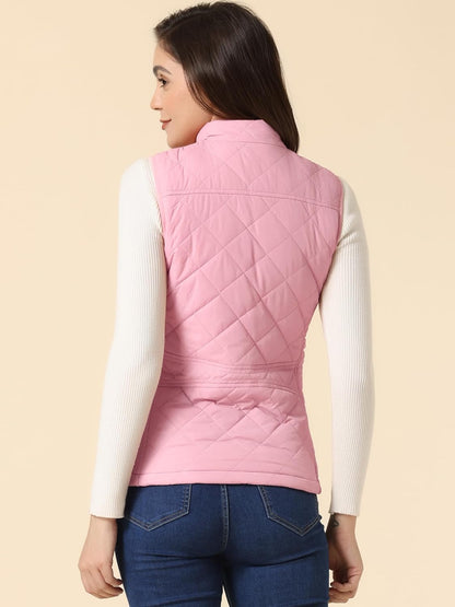 Allegra K Women's Puffer Vest Stand Collar Lightweight Gilet Quilted Zip Vest