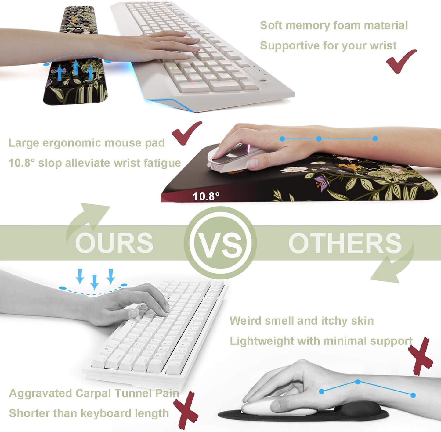 Ospelelf Mouse Pad with Wrist Rest and Keyboard Wrist Rest, Ergonomic Wrist Rest for Computer, Office, Gaming, Pink