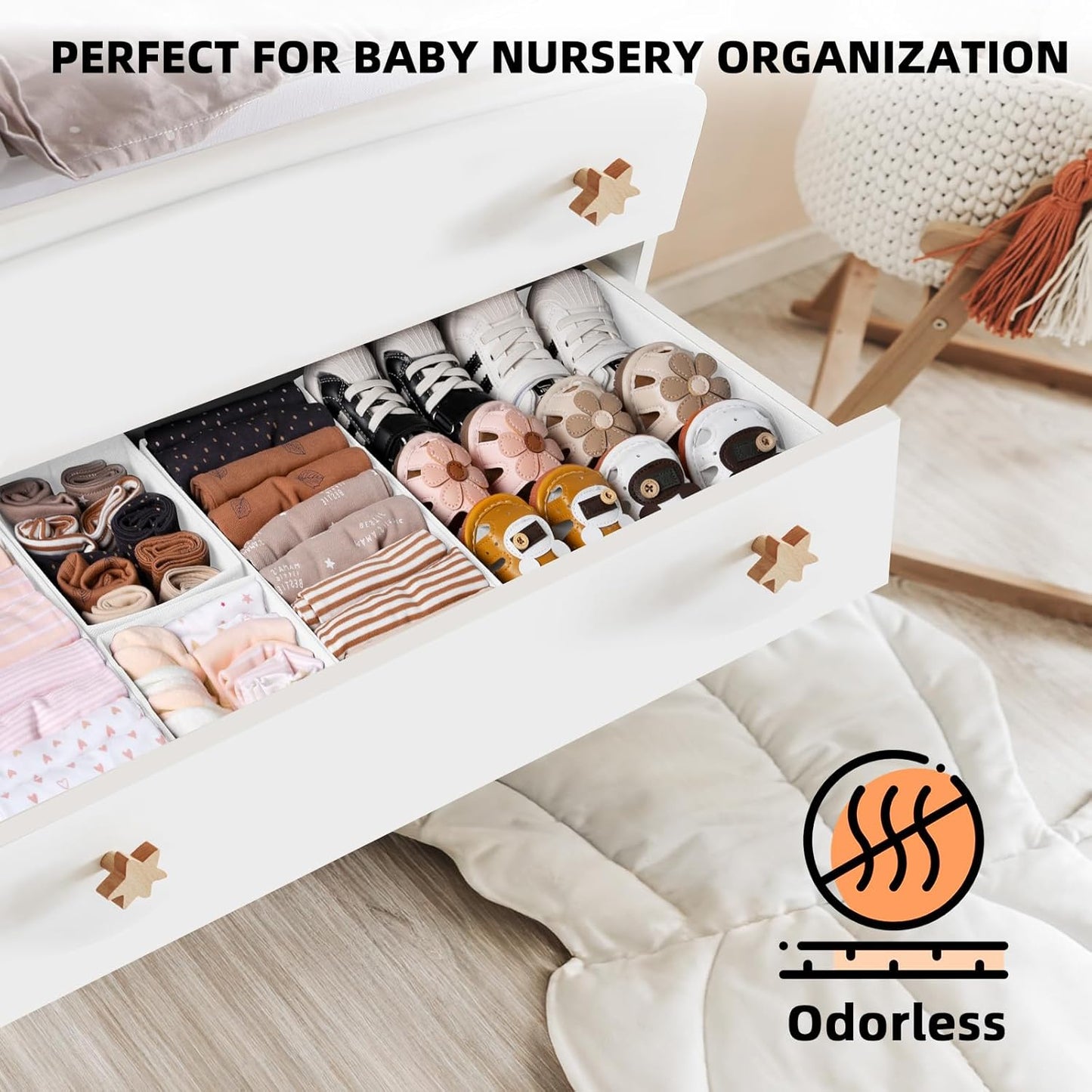 Criusia Drawer Organizer Clothes 12 Pack, Dresser Organizer for Nursery Bedroom Closet Organization and Storage - Baby Clothes Organizer Bins - Drawer Divider for Sock Underwear Bra Ties (Grey)