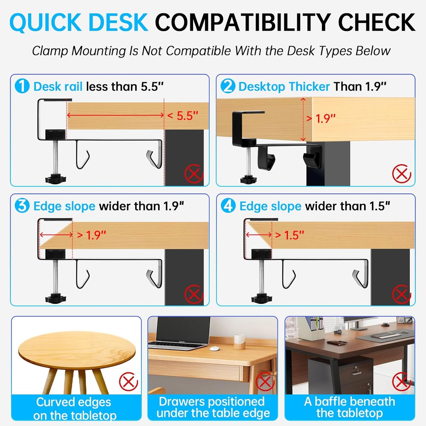 Under Desk Cable Management Tray No Drill, 36" Clamp Mount Under Desk Cord Organizer for Standing Desk Cable Management, Fabric Cord Organizer Fabric for Office Home, Black