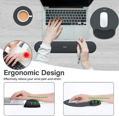 MOSISO Wrist Rest Support for Mouse Pad&Keyboard Set, Circle Curved Ergonomic Mousepad&Coaster Non-Slip Base Home/Office Pain Relief&Easy Typing Pad with Soft Cloth&Silicone Lining, Antique Green