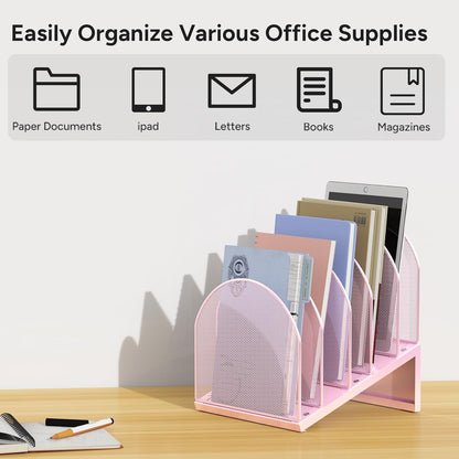 5-Section Desk File Organizer, Metal Mesh Folder Organizer for Documents, Mail & Office Papers (Black)
