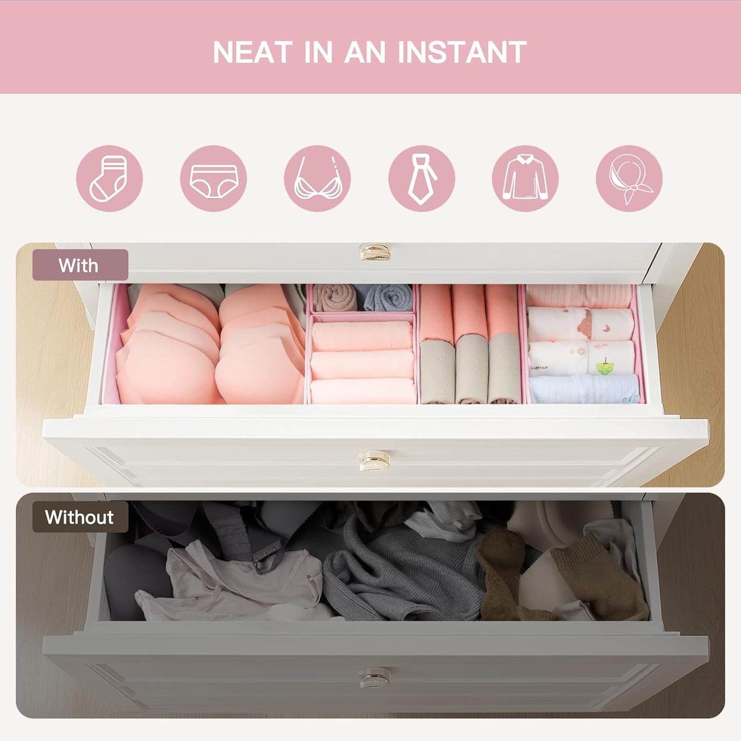 Criusia Drawer Organizer Clothes, 10 Pack Dresser Organizer for Baby Clothes, Underwear, Sock- Foldable Closet Organization and Storage Dividers Bins for Nursery, Bedroom (Beige)