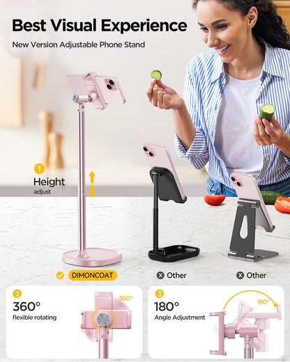 DIMONCOAT Phone Stand for Desk, Angle Height Adjustable Phone Holder for Desk, Aluminum Alloy Universal iPhone Holder, Retractable Cell Phone Stand Recording Office for iPhone 17 16 15 Pro Max S26