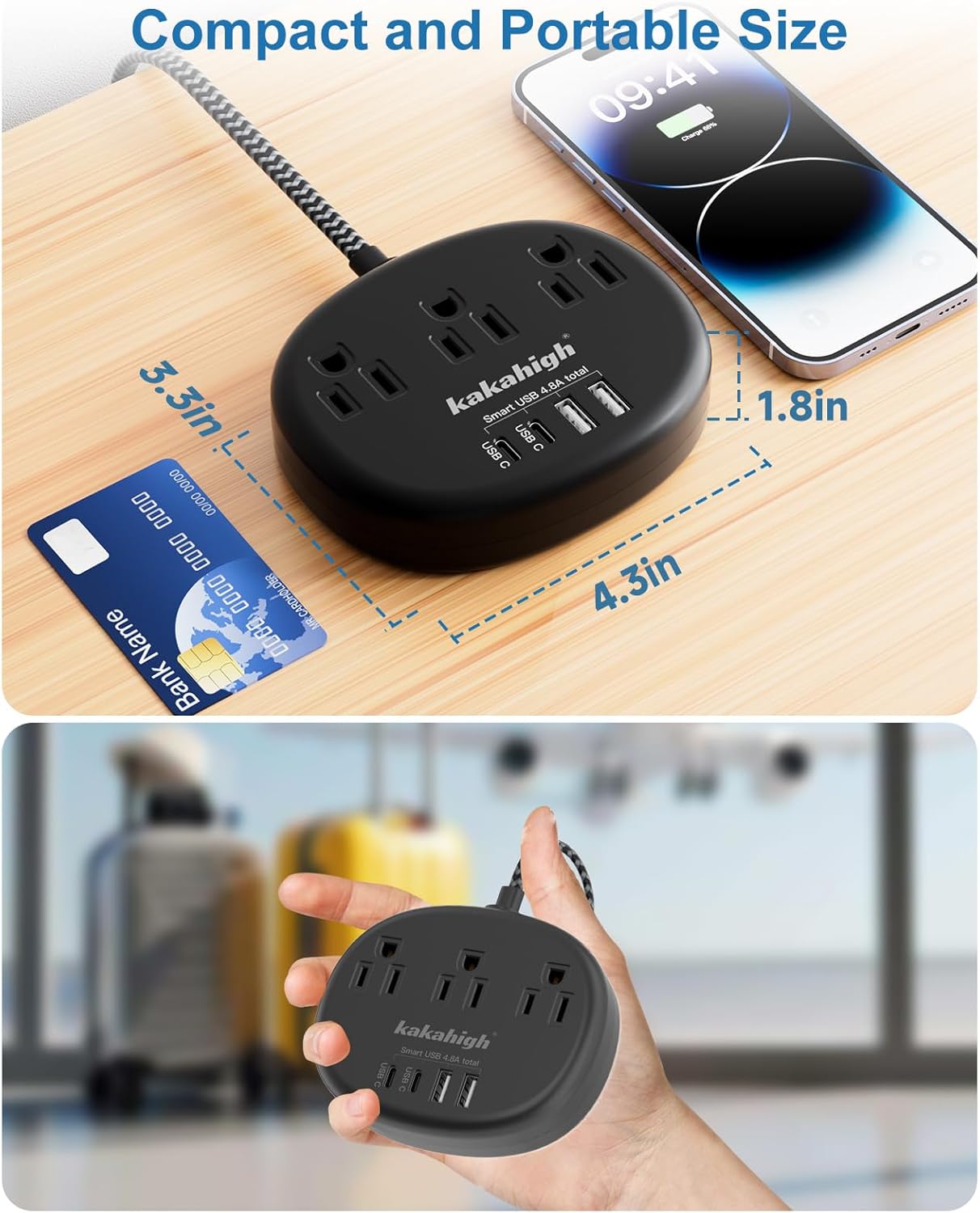 Pink Extension Cord with Surge Protected 1080J - 5 FT Kawaii Power Strip, 1625W Cute Extension Cord with 3 AC Outlet 4 USB (24W/4.8A), Compact for Cute Pink Kawaii Desk Home Essentials