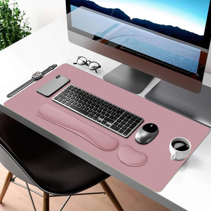 Mouse Pad and Keyboard Wrist Rest, 3-in-1 Large Keyboard and Mouse Pad Set, Ergonomic Wrist Rest for Computer Keyboards, Non-Slip Desk Mat Protector for Women (Purple Pink, 31.5" X 15.7")