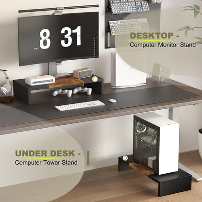 TEAMIX 20 inch White Monitor Stand Riser, Wood Desktop Stand for PC/TV/Laptop/Printer, White Monitor Riser with Storage, Computer Stand with Keyboard Organizer