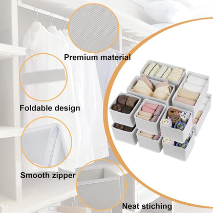 Fordonral 12 Pack Drawer Organizer Clothes, Foldable Fabric Dresser Organizer Closet Organizers and Storage Box for Underwear,Folded Clothes,Baby Clothing,Socks,Bra,Towels,Ties(12 Pack,Gray)