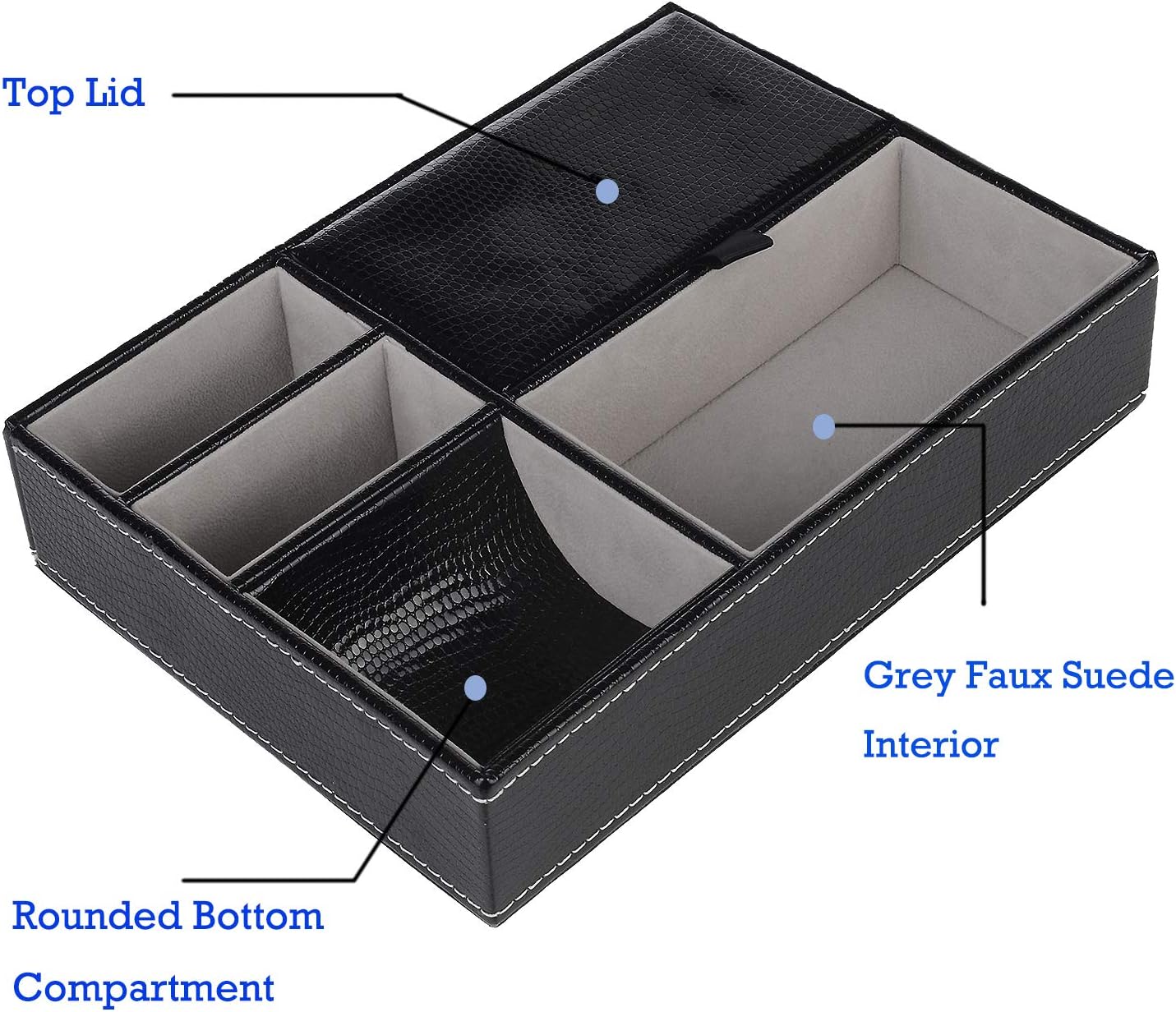 Baoyun Mens Valet Tray Organizer, Mens Jewelry Box, Nightstand Organizer for Men with 5 compartments, Faux Leather Key Tray for Entryway Table, Bedside Storage for Watch, Coin, Phone Gifts for Men