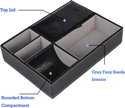 Baoyun Mens Valet Tray Organizer, Mens Jewelry Box, Nightstand Organizer for Men with 5 compartments, Faux Leather Key Tray for Entryway Table, Bedside Storage for Watch, Coin, Phone Gifts for Men